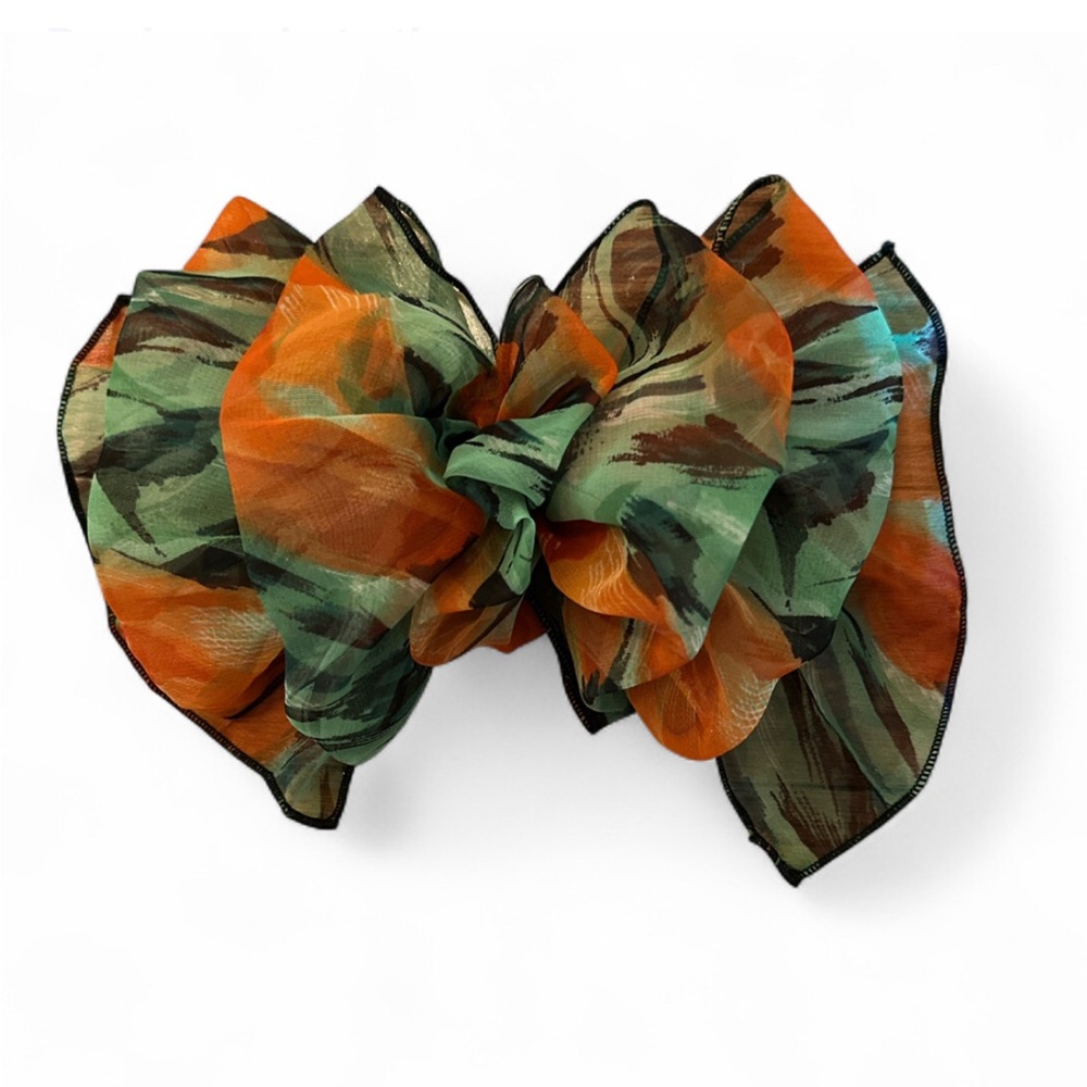 Vibrant Orange and Green Hair Clip Barrette Ribbon - Picture 3 of 5